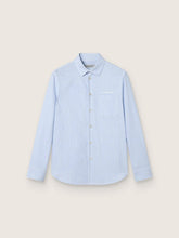 Golden Goose Boys' shirt in light blue and white striped cotton with embroidered logo