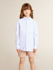 Golden Goose Boys' shirt in light blue and white striped cotton with embroidered logo