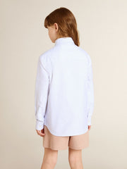 Golden Goose Boys' shirt in light blue and white striped cotton with embroidered logo