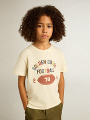 Golden Goose Boys’ T-shirt in worn white with multicolor lettering