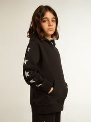 Golden Goose Boys’ hooded sweatshirt in black with contrasting silver stars