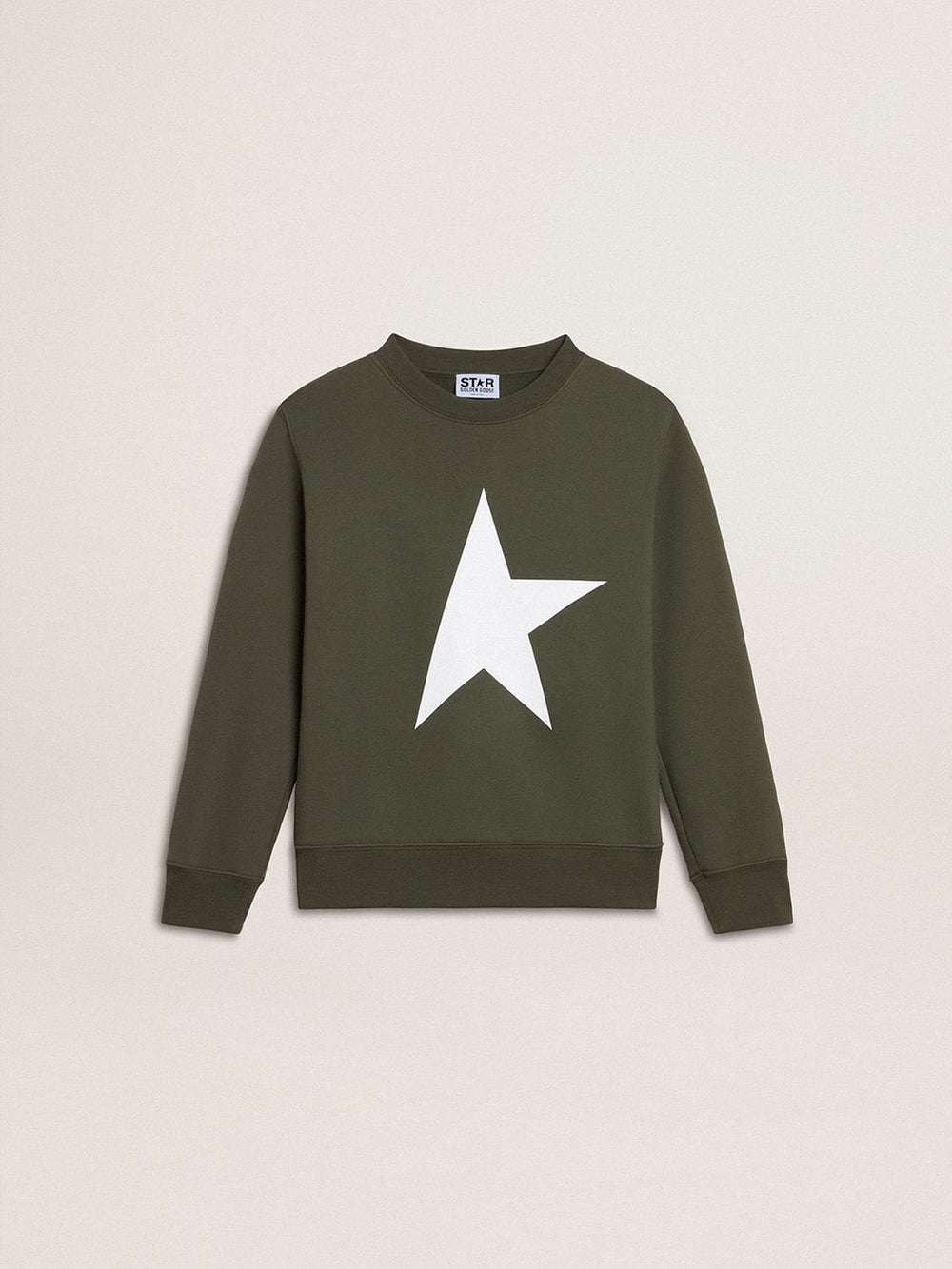 Golden Goose Boys' dark green sweatshirt with white maxi star on the front