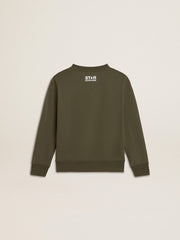 Golden Goose Boys' dark green sweatshirt with white maxi star on the front