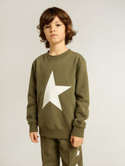 Golden Goose Boys' dark green sweatshirt with white maxi star on the front
