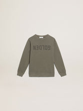 Golden Goose Distressed olive-green sweatshirt with Golden lettering on the front