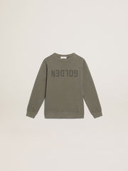 Golden Goose Distressed olive-green sweatshirt with Golden lettering on the front