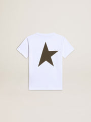 Golden Goose Boys' white T-shirt with contrasting dark green logo and star