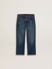 Golden Goose Boys' denim jeans with a raw edge and embroidery