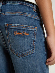 Golden Goose Boys' denim jeans with a raw edge and embroidery