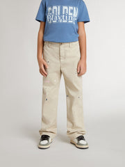 Golden Goose Kids’ beige chino pants with multicolor splashes