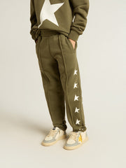 Golden Goose Boys' military-green joggers with white stars