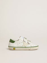 Golden Goose Junior Old School in white leather with green nappa heel tab and green insert