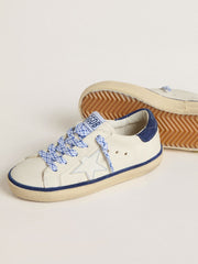 Golden Goose Junior Super-Star in white leather with blue suede heel tab