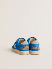 Golden Goose Junior Ball Star in light blue suede with gray nubuck star and heel tab