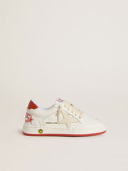 Golden Goose Junior Ball Star in leather with cream-colored star and red leather heel tab