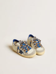 Golden Goose Super-Star Junior with blue leather star and ice-gray suede inserts