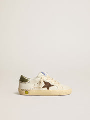Golden Goose Super-Star Junior in nappa with suede star and green heel tab