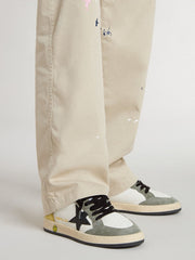 Golden Goose Junior Ball Star in white nappa with dark green suede inserts and black star