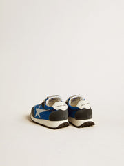 Golden Goose Marathon Young in blue nylon with printed star and leather heel tab