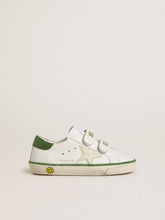 Golden Goose Young Old School in white leather with green nappa heel tab and green insert