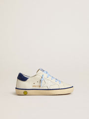 Golden Goose Young Super-Star in white leather with blue suede heel tab