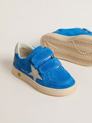 Golden Goose Young Ball Star in light blue suede with gray nubuck star and heel tab