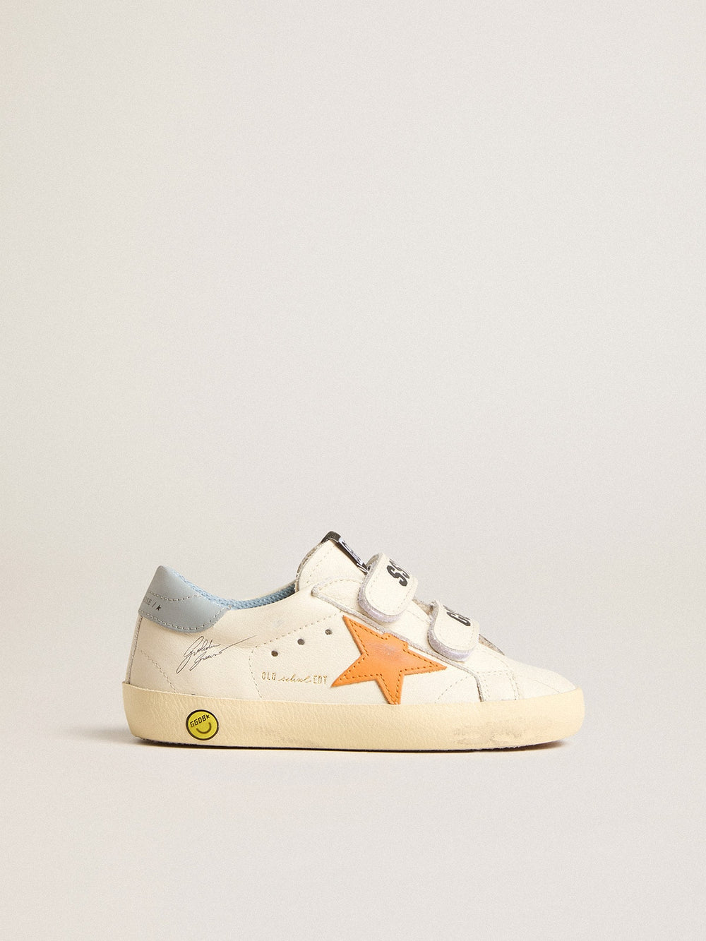 Golden Goose Young Old School in leather with orange star and baby blue heel tab