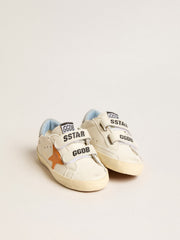 Golden Goose Young Old School in leather with orange star and baby blue heel tab