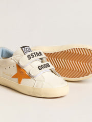 Golden Goose Young Old School in leather with orange star and baby blue heel tab
