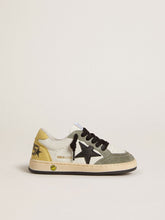 Golden Goose Ball Star Young in white nappa with dark green suede inserts and black star