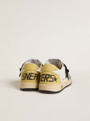 Golden Goose Ball Star Young in white nappa with dark green suede inserts and black star