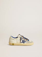 Golden Goose Super-Star Young with blue leather star and ice-gray suede inserts