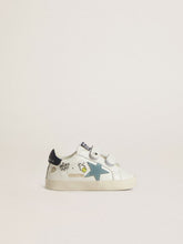 Golden Goose Baby School in white nappa with light blue suede star and tennis motif