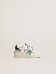 Golden Goose Baby School in white nappa with light blue suede star and tennis motif
