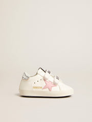 Golden Goose Baby Old School with pink leather star and silver leather heel tab