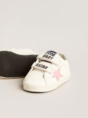 Golden Goose Baby Old School with pink leather star and silver leather heel tab