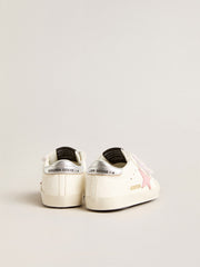Golden Goose Baby Old School with pink leather star and silver leather heel tab