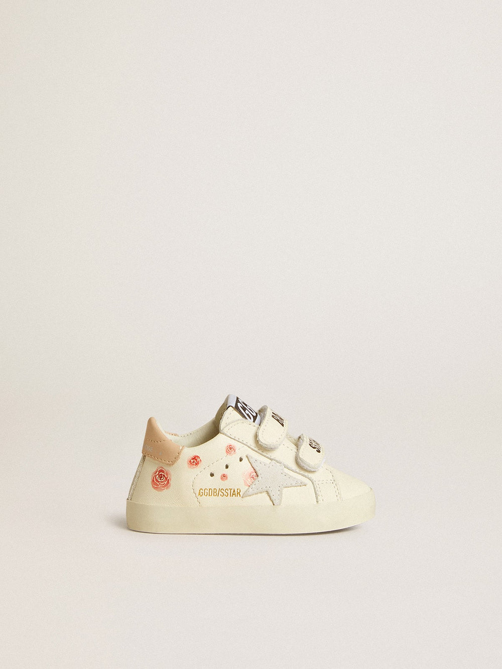 Golden Goose Baby School in nappa leather with pink rose motif and white suede star