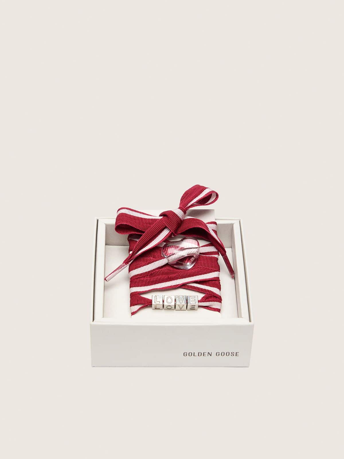 Golden Goose Skins red and white striped laces with charms