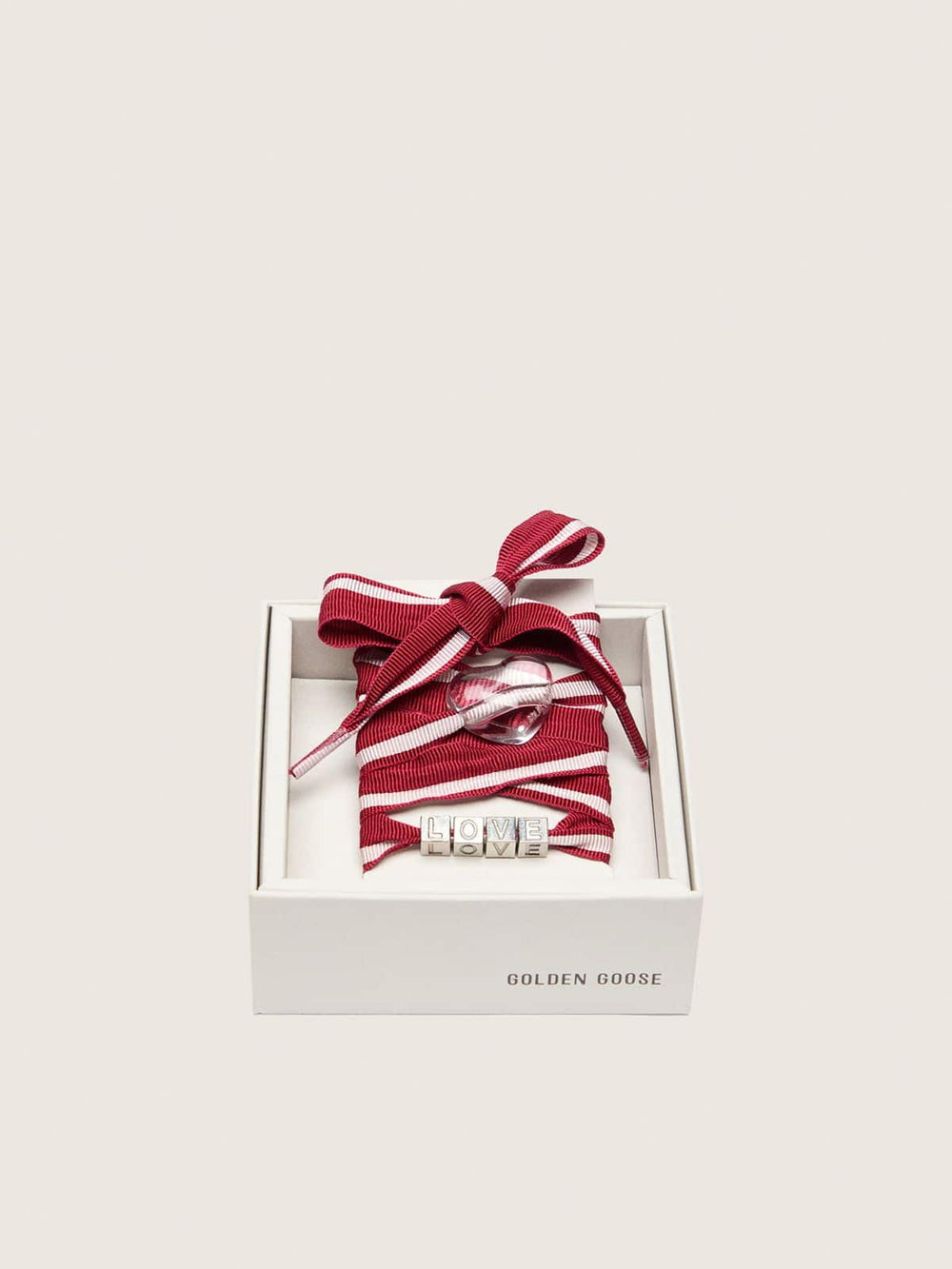 Golden Goose Skins red and white striped laces with charms