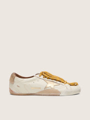 Golden Goose Women's True-Star in white nappa leather with gold star and beige suede heel tab