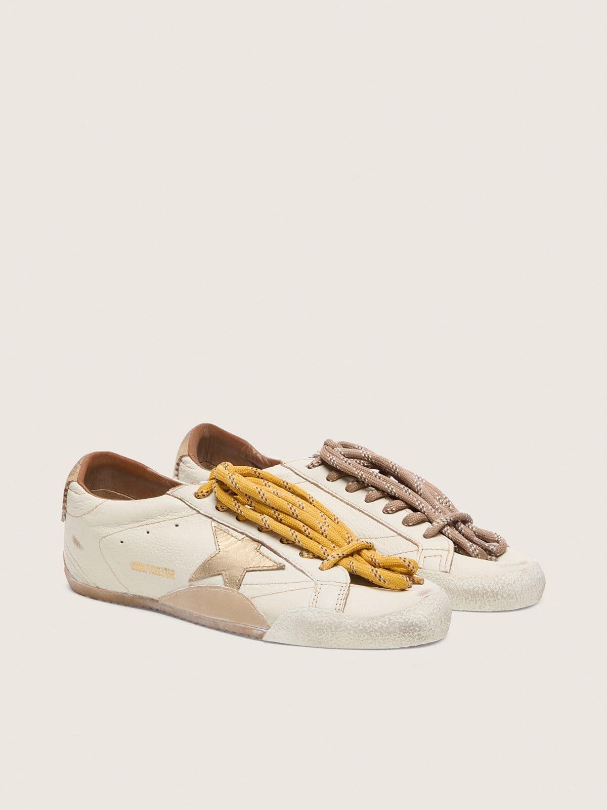 Golden Goose Women's True-Star in white nappa leather with gold star and beige suede heel tab