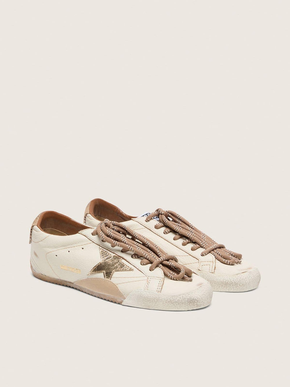 Golden Goose Women's True-Star in white nappa leather with gold star and beige suede heel tab