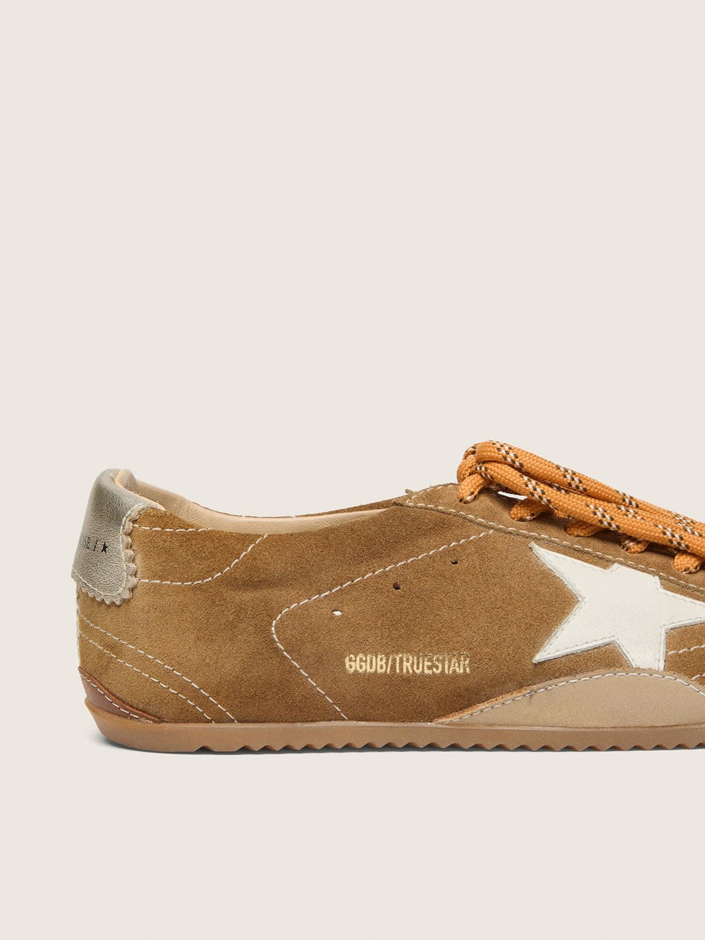 Golden Goose Women's True-Star in tobacco-colored suede with white star and platinum heel tab