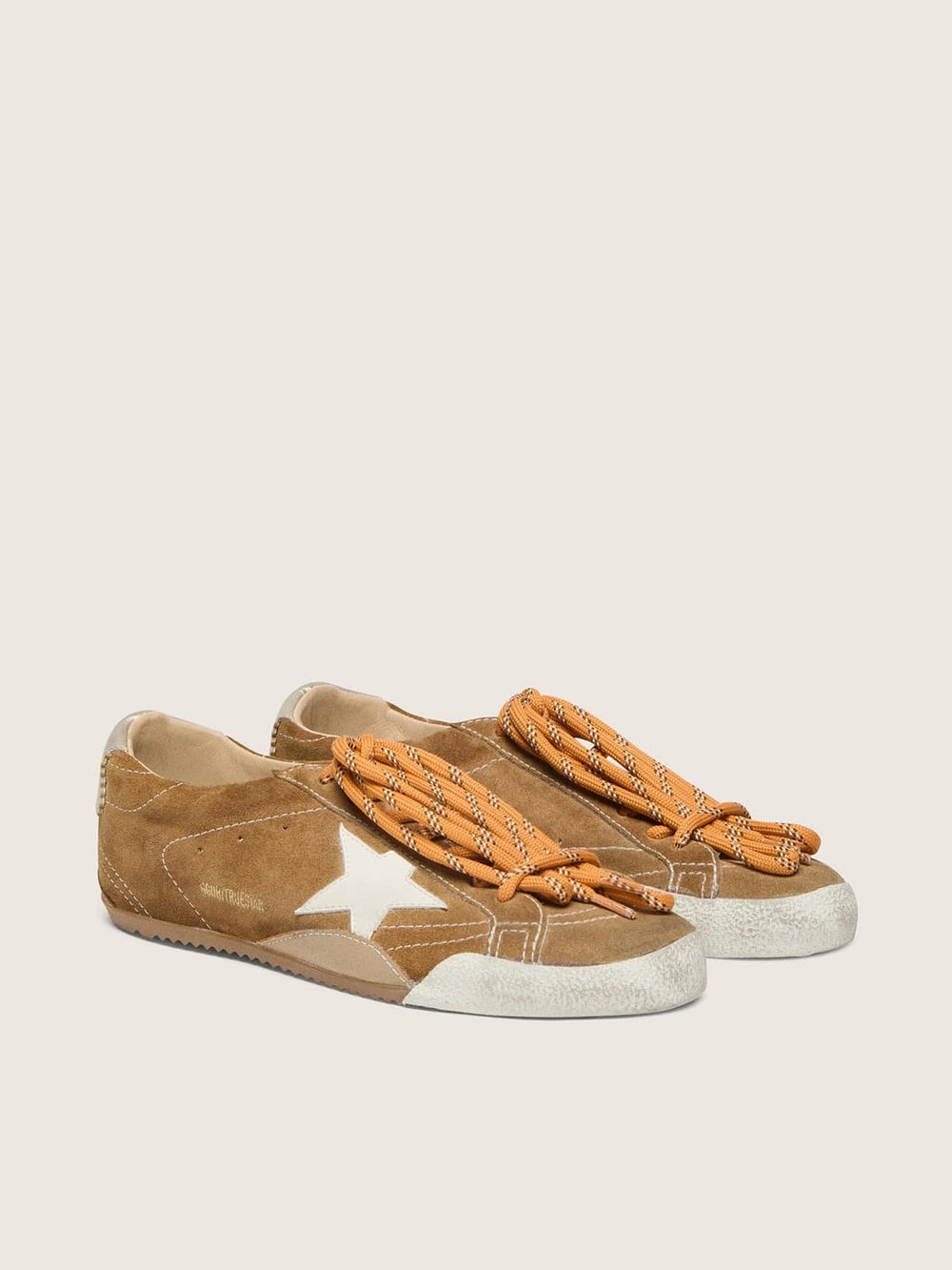 Golden Goose Women's True-Star in tobacco-colored suede with white star and platinum heel tab
