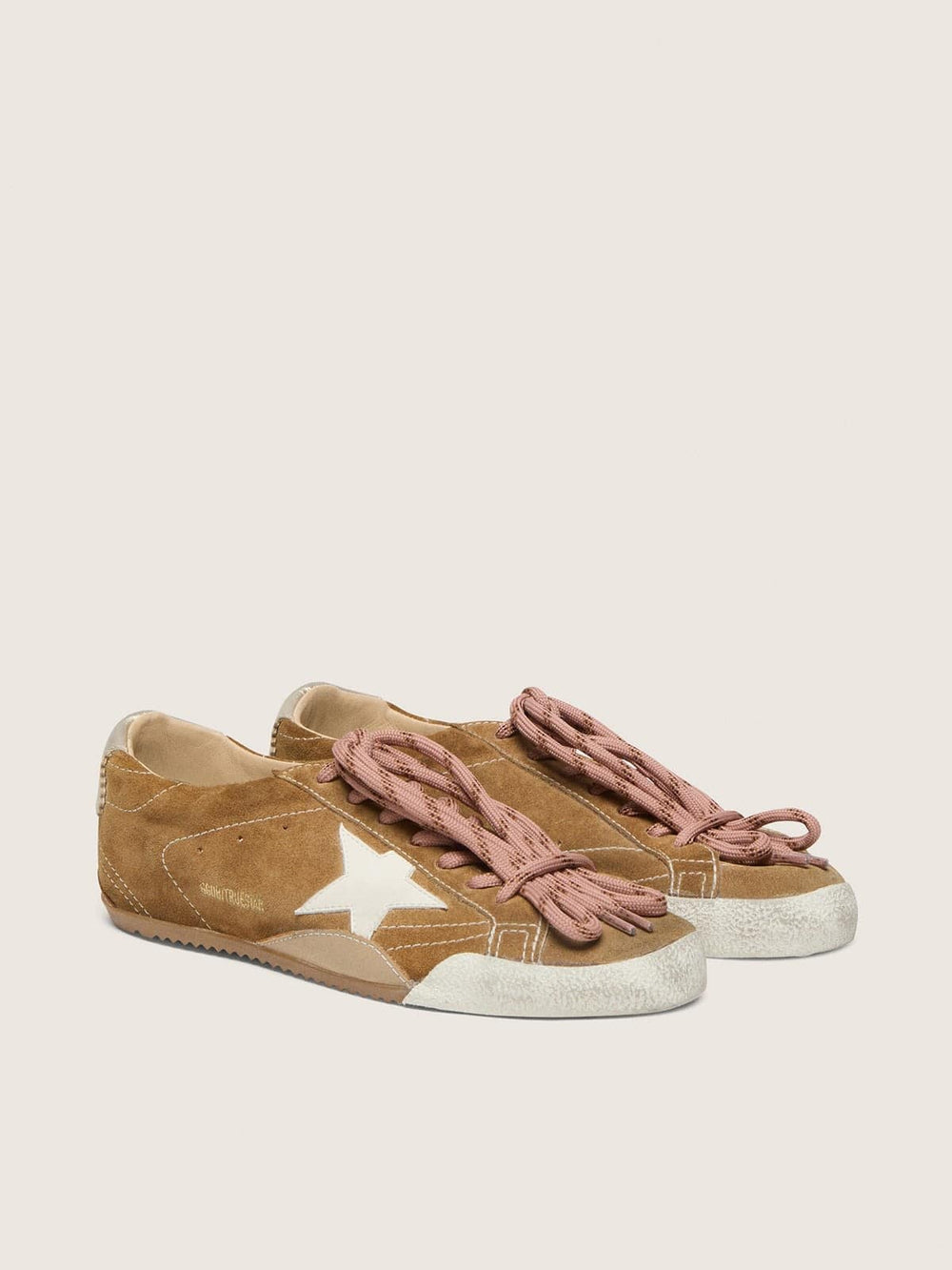Golden Goose Women's True-Star in tobacco-colored suede with white star and platinum heel tab
