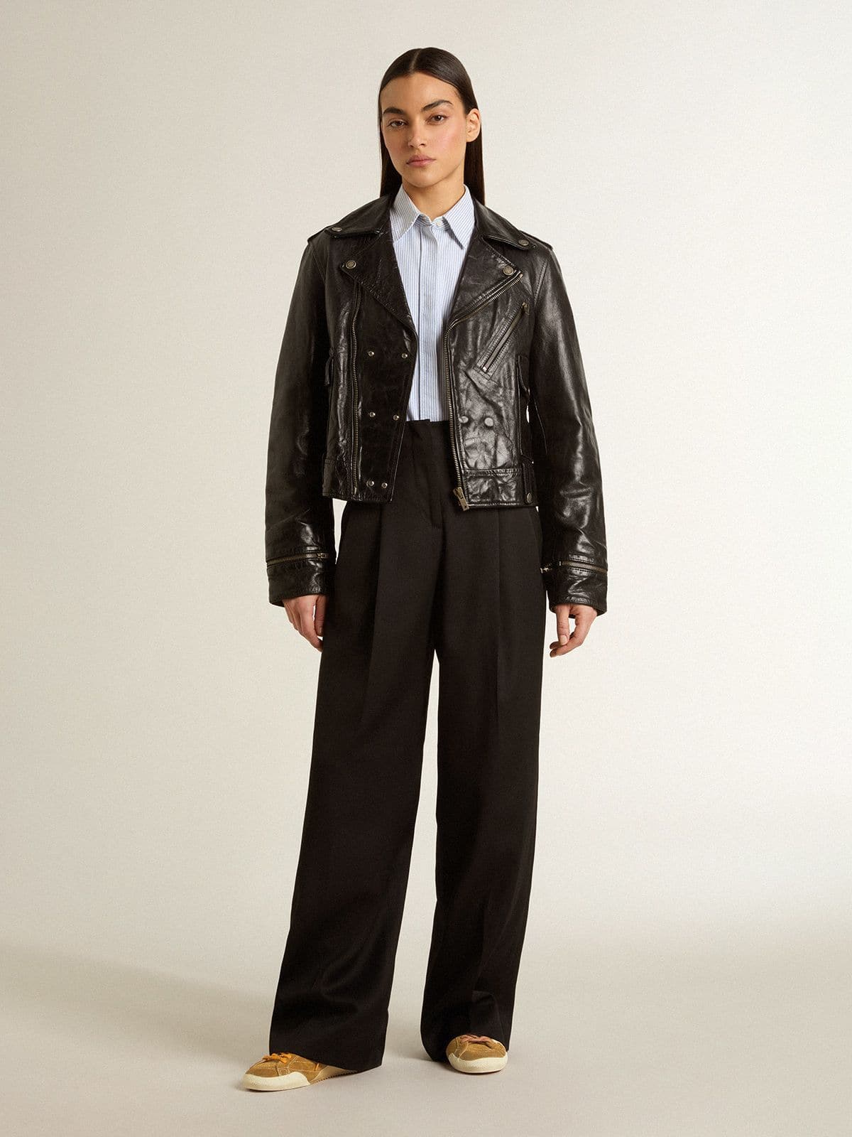 Golden Goose Women's True-Star in tobacco-colored suede with white star and platinum heel tab