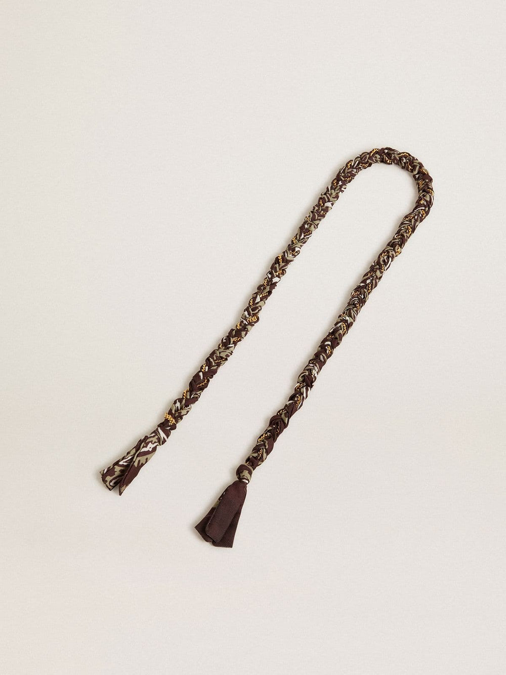 Golden Goose Burgundy braided fabric charm with brass chain