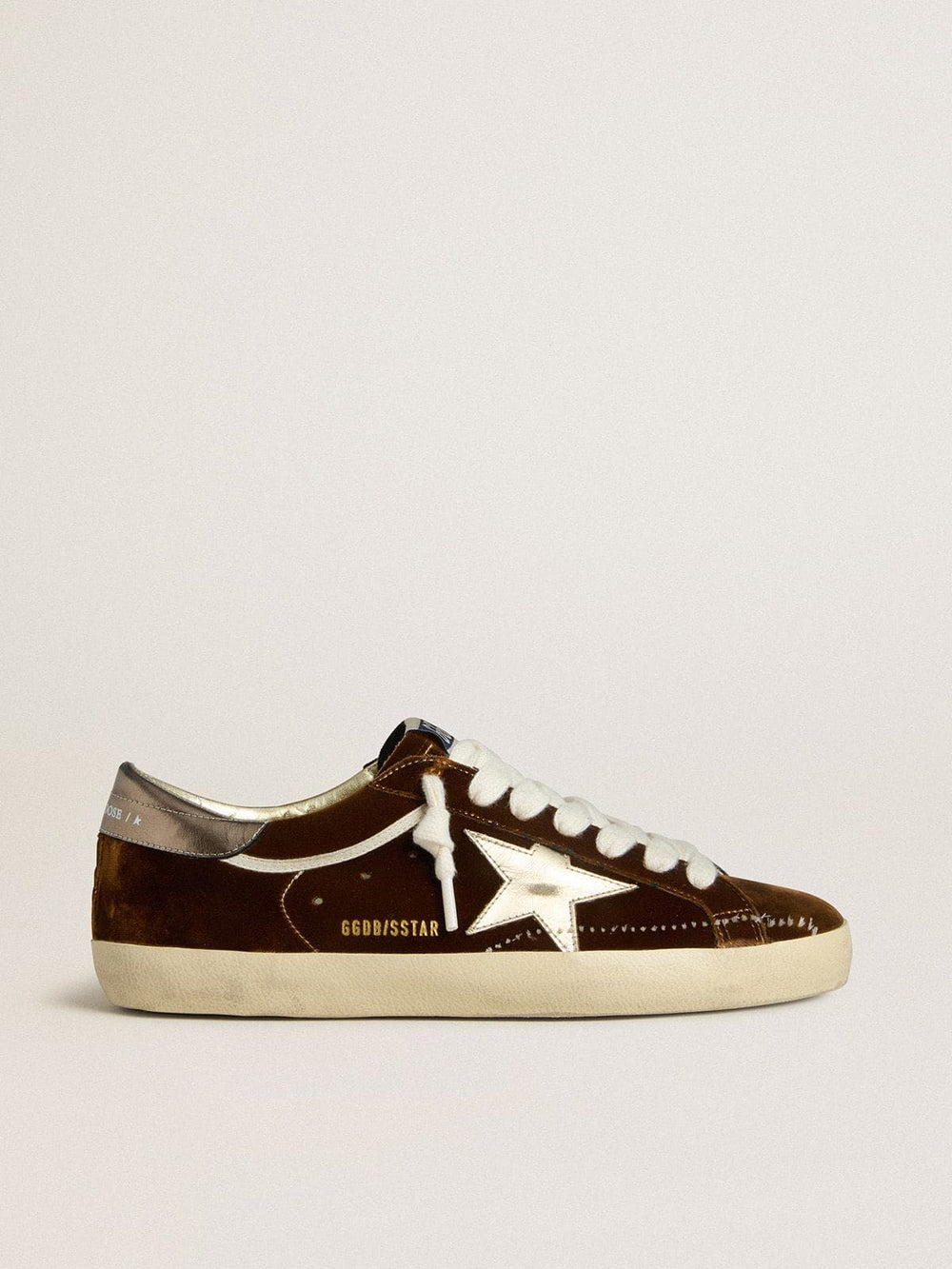 Golden Goose Women's Super-Star in cognac velvet with metallic leather star and heel tab