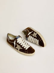 Golden Goose Women's Super-Star in cognac velvet with metallic leather star and heel tab